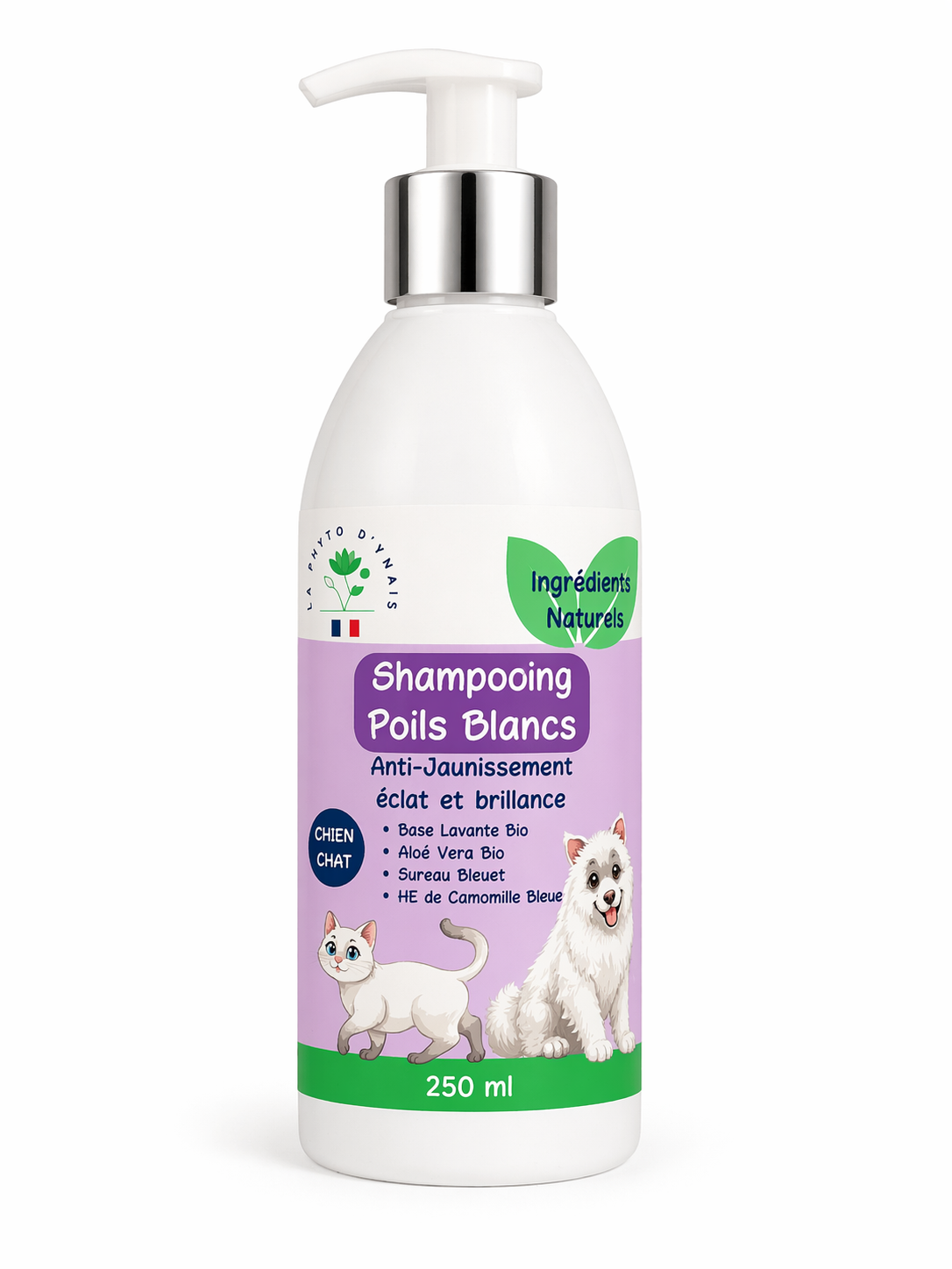 Shampoing naturel chien poils blanc